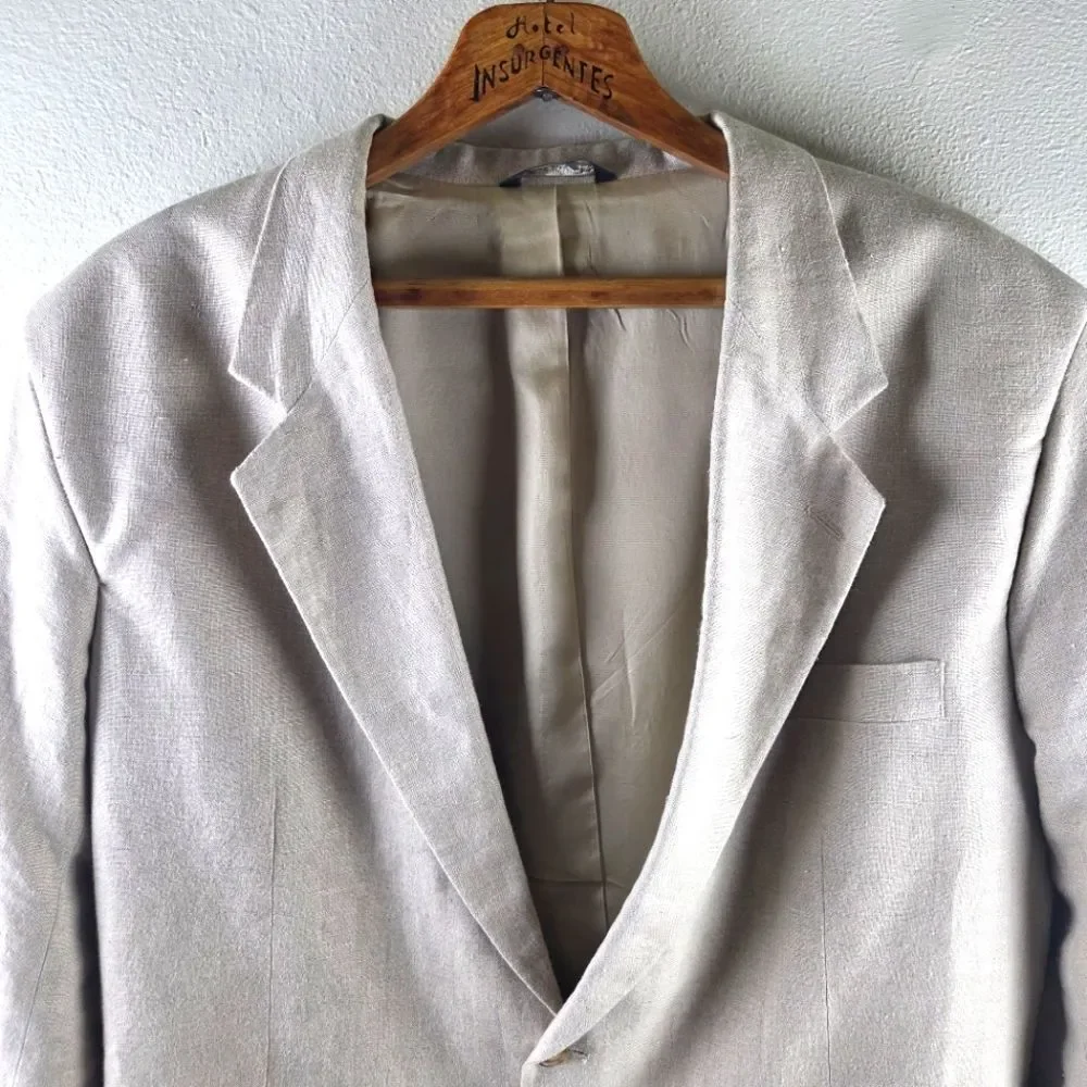 Men's Eddie Bauer 100% Belgian Linen Two Button Beige Blazer Sportscoat Size 50T